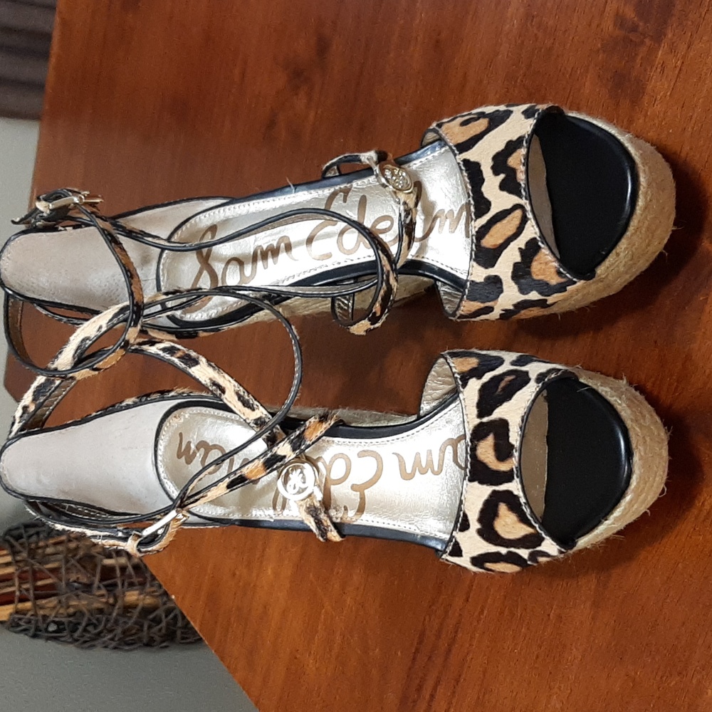 Leopard print wedge heels